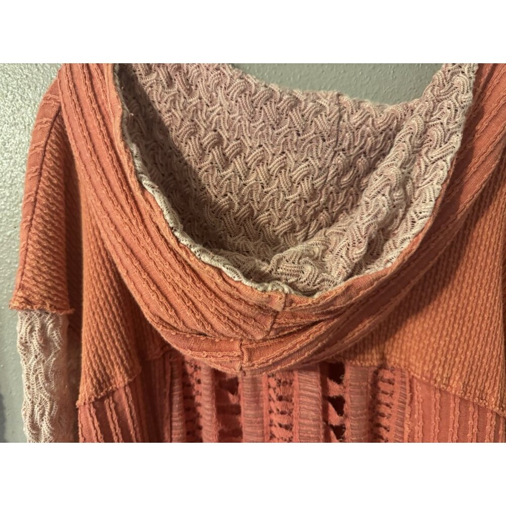 Anthropologie Oli & Hali Knit Pullover Sweater M Hoodie Thrashed Open Orange - Picture 12 of 15